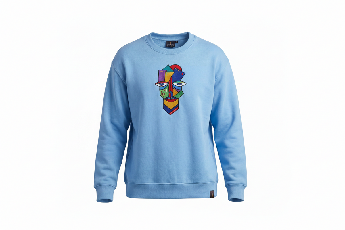 Sitwala Embroidery Heavy-Weight Crewneck (Unisex Sky Blue Color)