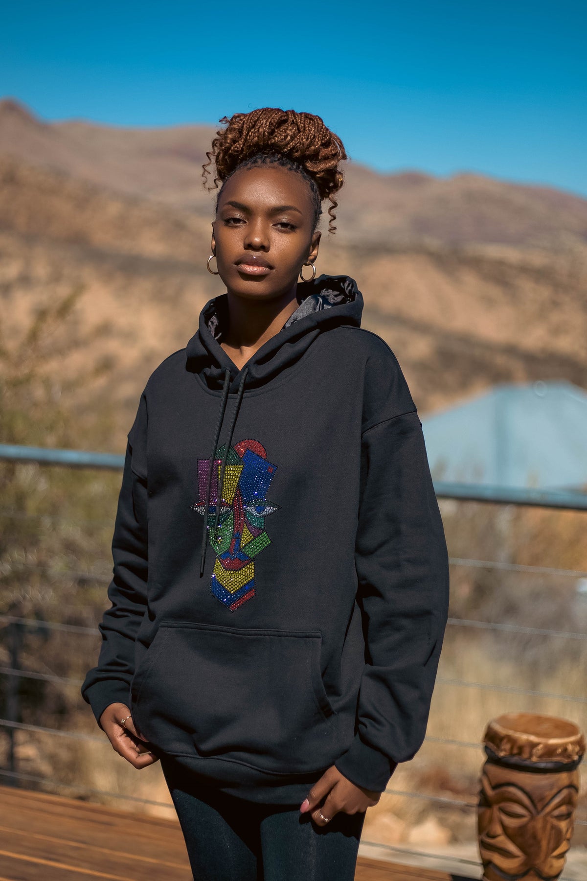 Sitwala Rhinestone Heavy-Weight Hoodie (Unisex Faded/Vintage Black Color)