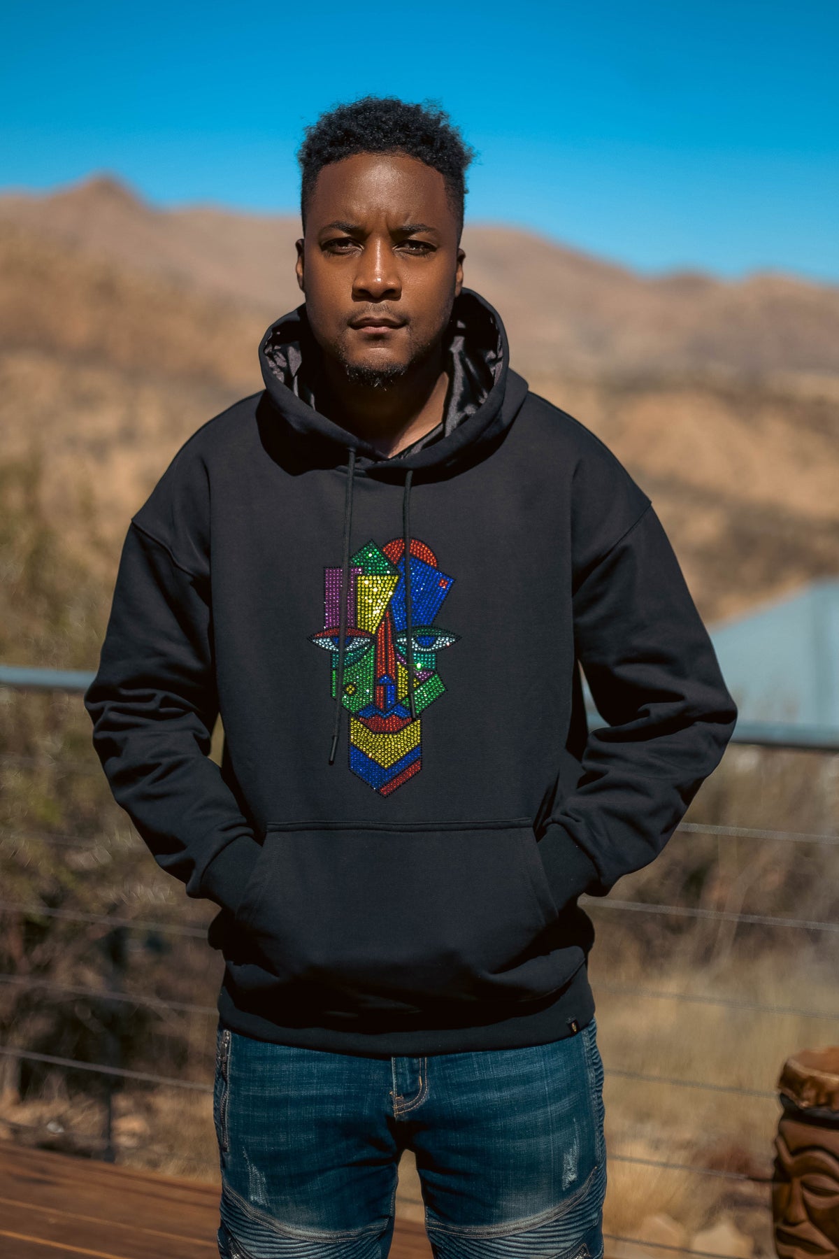 Sitwala Rhinestone Heavy-Weight Hoodie (Unisex Faded/Vintage Black Color)