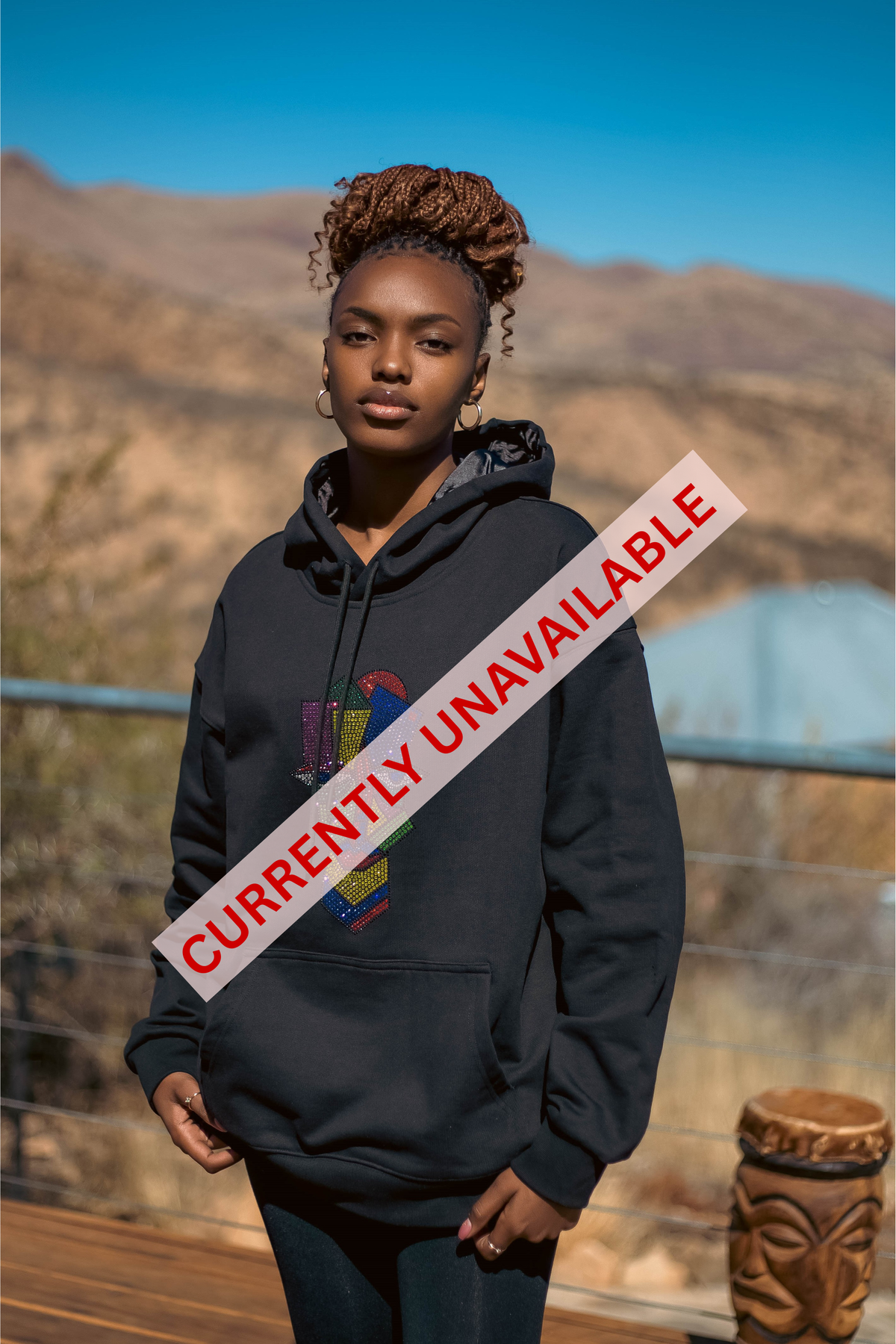 Sitwala Rhinestone Heavy-Weight Hoodie (Unisex Faded/Vintage Black Color)